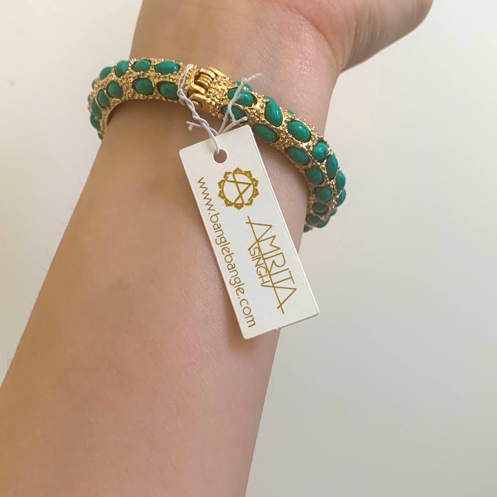 AMRITA Singh teal cabachon and Austrian crystal leopard bracelet! - Picture 2 of 5